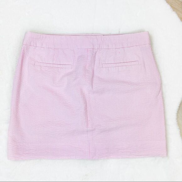 J. Crew Factory Seersucker Pencil Mini Skirt Pink White 6 - Picture 2 of 12
